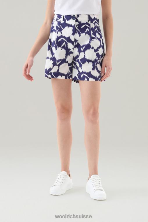 short imprimé en popeline pur coton fleur bleue de Melton vêtements femmes Woolrich 2FX2J137