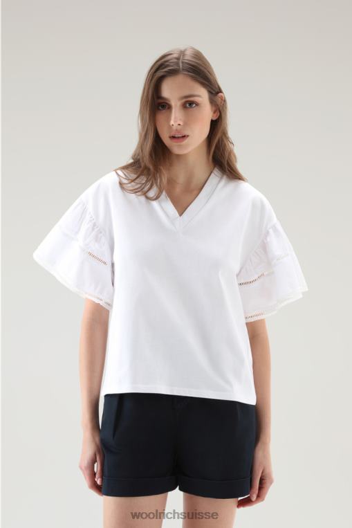 t-shirt Lakeside en pur coton à manches bouffantes blanc brillant vêtements femmes Woolrich 2FX2J80