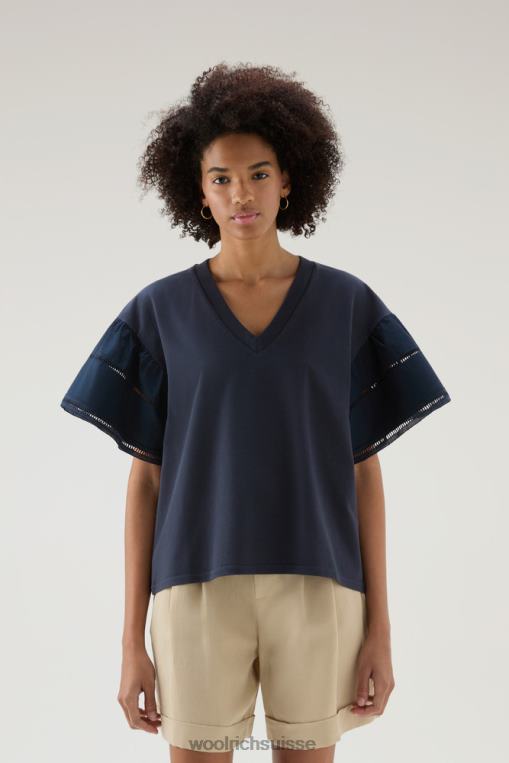 t-shirt Lakeside en pur coton à manches bouffantes bleu melton vêtements femmes Woolrich 2FX2J126