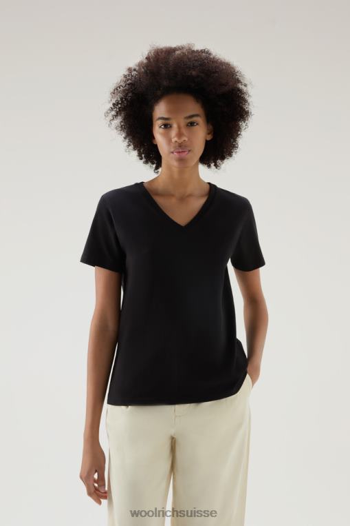 t-shirt col V en pur coton noir vêtements femmes Woolrich 2FX2J187
