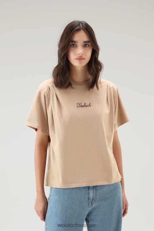 t-shirt en pur coton avec épaules plissées plume beige vêtements femmes Woolrich 2FX2J119