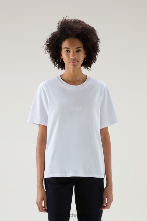 t-shirt à logo brodé en pur coton blanc brillant vêtements femmes Woolrich 2FX2J3