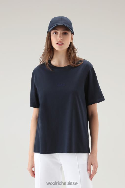 t-shirt à logo brodé en pur coton bleu melton vêtements femmes Woolrich 2FX2J88