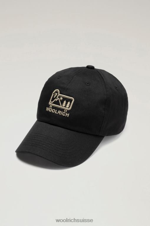 casquette de baseball à logo en sergé pur coton noir accessoires Hommes Woolrich 2FX2J474