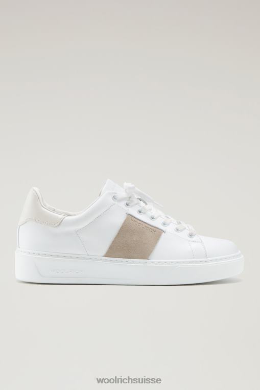 baskets classiques en cuir souple avec bande latérale en daim contrasté crème blanche chaussure Hommes Woolrich 2FX2J785