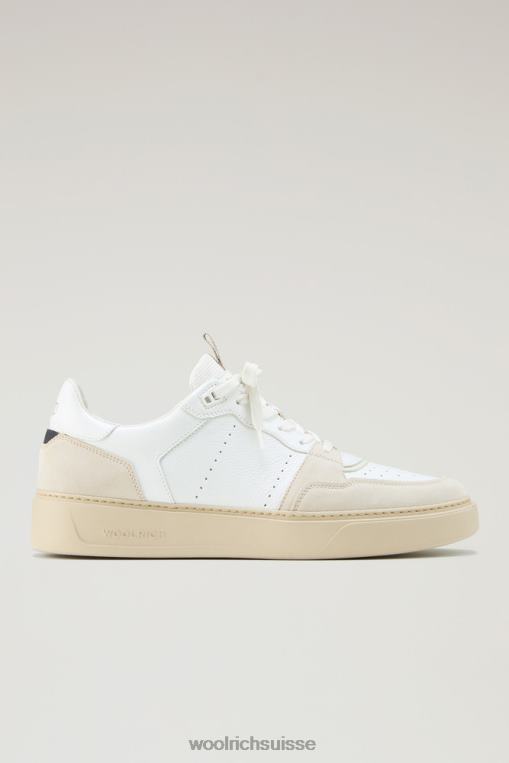 baskets classiques en cuir souple et daim avec détails contrastés beige blanc chaussure Hommes Woolrich 2FX2J596