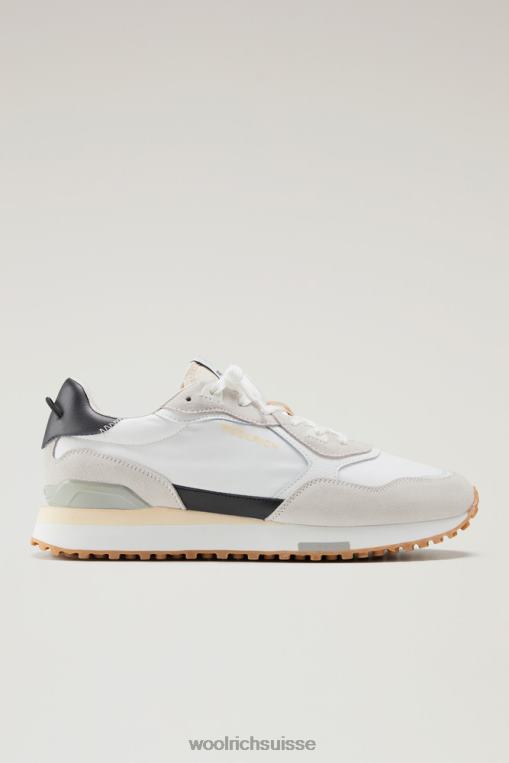 baskets rétro en cuir avec détails en nylon blanc Blanc chaussure Hommes Woolrich 2FX2J615