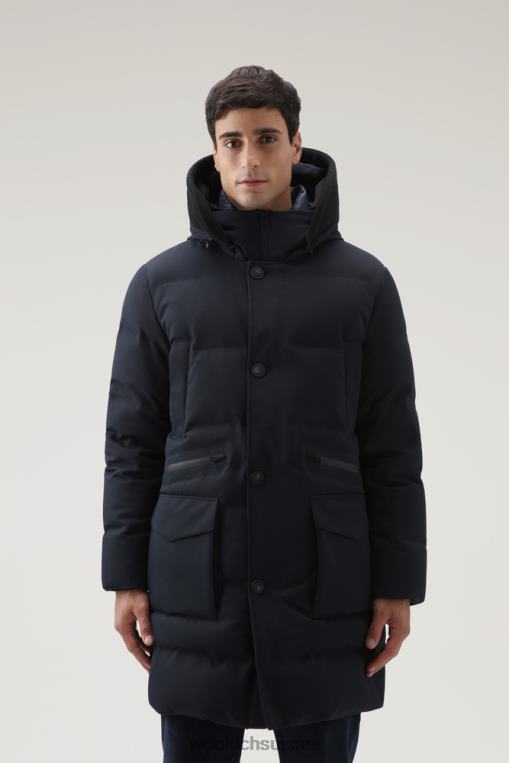 parka avec visière en laine à logo amovible bleu melton vêtements Hommes Woolrich 2FX2J740