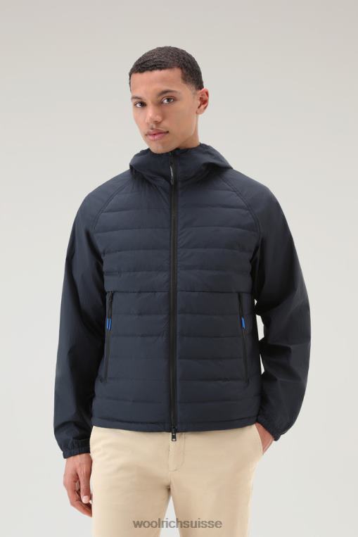 veste hybride en nylon froissé avec devant et capuche matelassés bleu melton vêtements Hommes Woolrich 2FX2J499