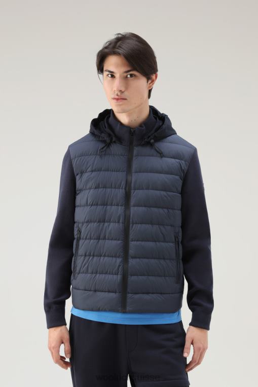 veste hybride sundance en microfibre matelassée et pur coton avec capuche bleu melton vêtements Hommes Woolrich 2FX2J481