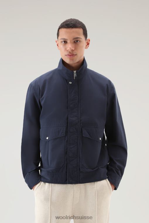 blouson aviateur ras du cou en pur coton teint en pièce bleu melton vêtements Hommes Woolrich 2FX2J497