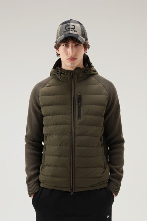 veste hybride à capuche sundance en nylon extensible vert foncé vêtements Hommes Woolrich 2FX2J687