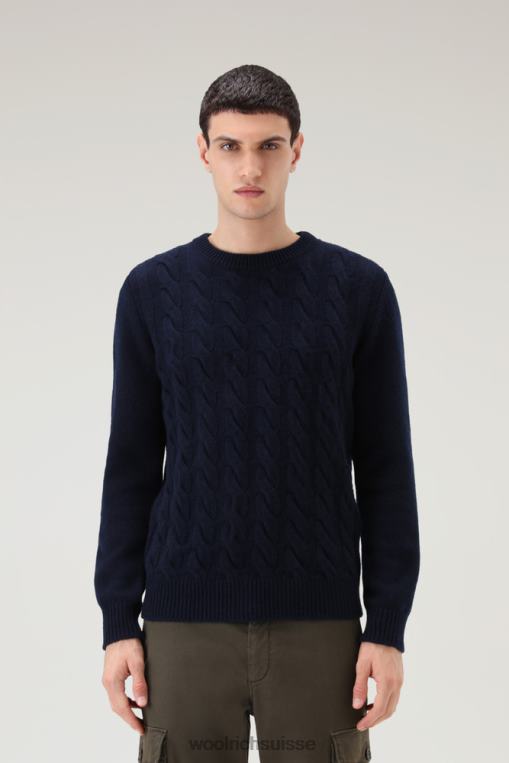 Col rond en maille torsadée en laine vierge bleu melton vêtements Hommes Woolrich 2FX2J700