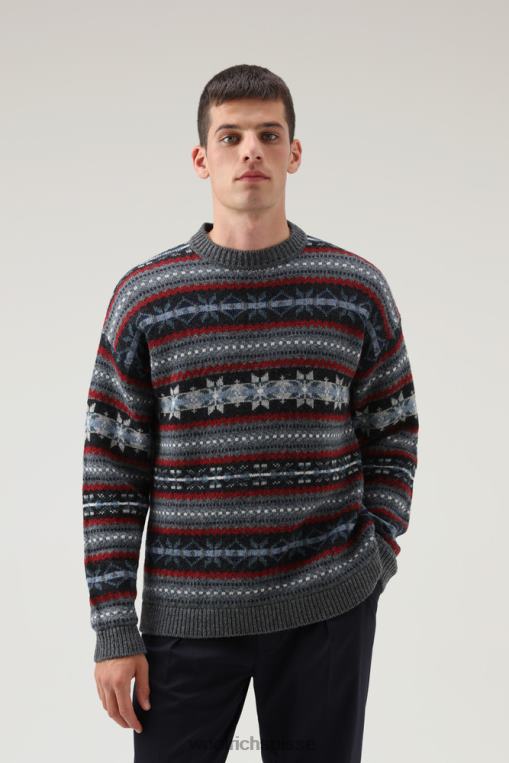 Pull ras du cou Fair Isle en laine vierge Shetland charbon vêtements Hommes Woolrich 2FX2J673