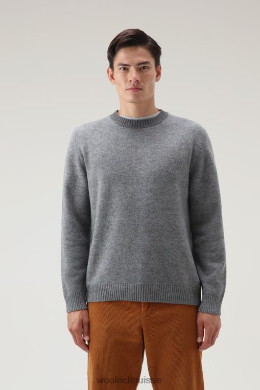 Pull ras du cou en laine vierge mérinos effet tweed gris mélangé vêtements Hommes Woolrich 2FX2J718