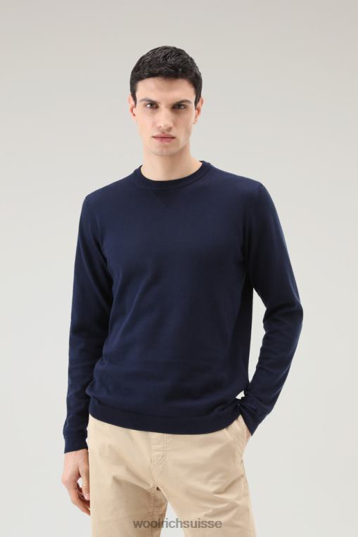 pull à col rond en pur coton bleu marine foncé vêtements Hommes Woolrich 2FX2J588