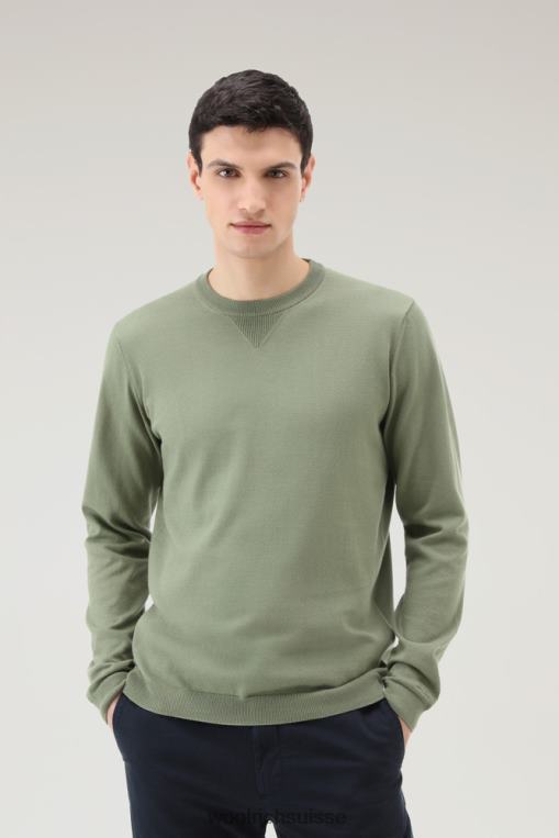 pull à col rond en pur coton vert foncé vêtements Hommes Woolrich 2FX2J517