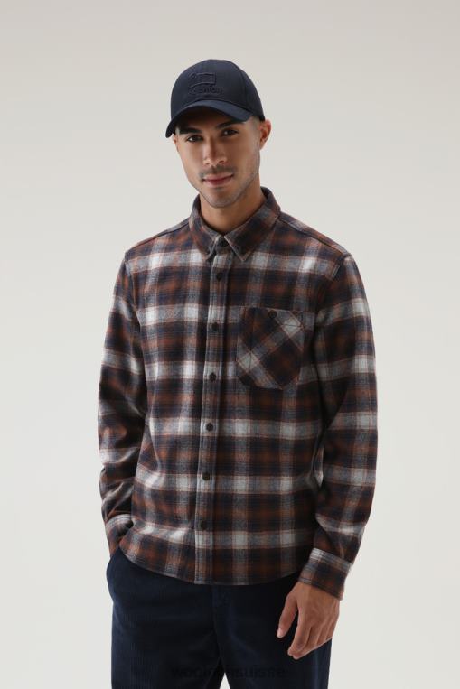 chemise en flanelle à carreaux en laine mélangée Trout Run chèque orange vêtements Hommes Woolrich 2FX2J843