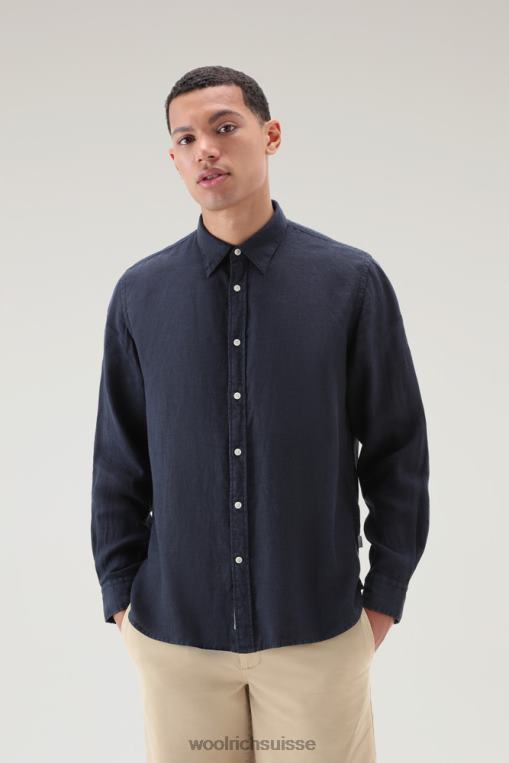 chemise en pur lin teinte en pièce bleu melton vêtements Hommes Woolrich 2FX2J376