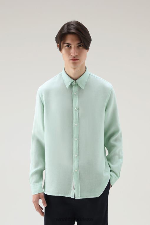 chemise en pur lin teinte en pièce vert du port vêtements Hommes Woolrich 2FX2J404
