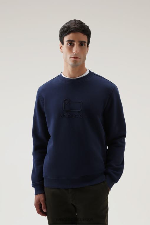 col rond classique en polaire avec logo brodé bleu foncé vêtements Hommes Woolrich 2FX2J688