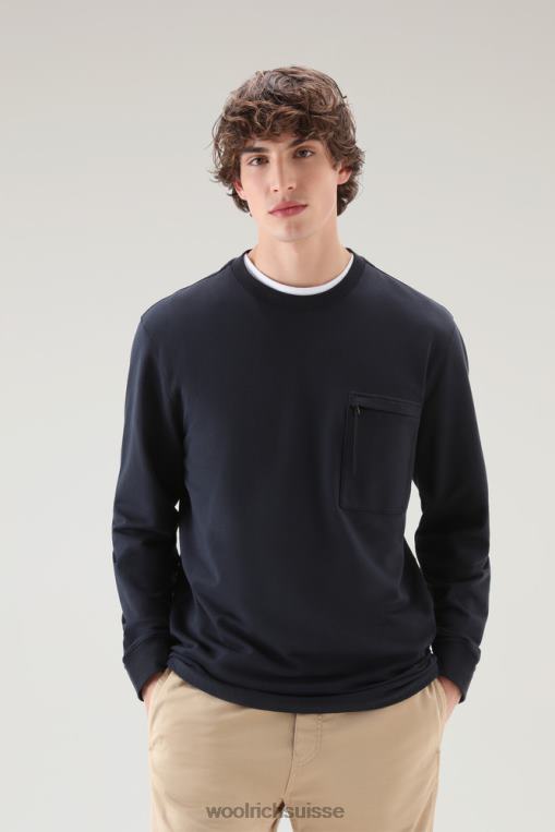 col rond en molleton pur coton avec poche zippée bleu melton vêtements Hommes Woolrich 2FX2J422