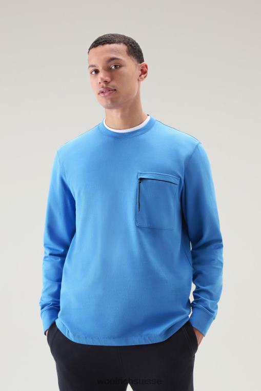 col rond en molleton pur coton avec poche zippée campanule bleue vêtements Hommes Woolrich 2FX2J498