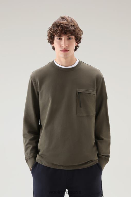 col rond en molleton pur coton avec poche zippée vert foncé vêtements Hommes Woolrich 2FX2J454