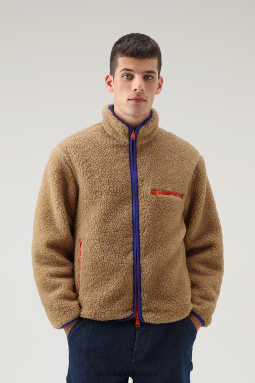 polaire bouclée réversible en nylon sherpa et taslan kaki doré vêtements Hommes Woolrich 2FX2J689