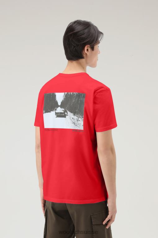 t-shirt en pur coton avec imprimé graphique Yellowstone Ciel rouge vêtements Hommes Woolrich 2FX2J470