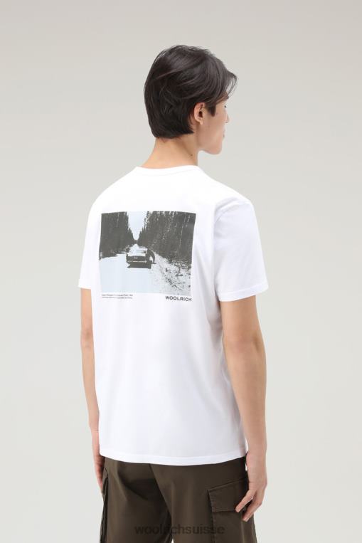 t-shirt en pur coton avec imprimé graphique Yellowstone blanc brillant vêtements Hommes Woolrich 2FX2J626