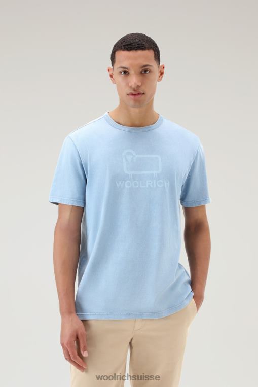 t-shirt en pur coton teint en pièce avec logo mouton campanule bleue vêtements Hommes Woolrich 2FX2J627